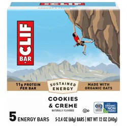 CLIF BAR - Energy Protein Bars - Cookies & Creme - Made with Organic Oats - Energy Bars - Non-GMO - (5 Pack)