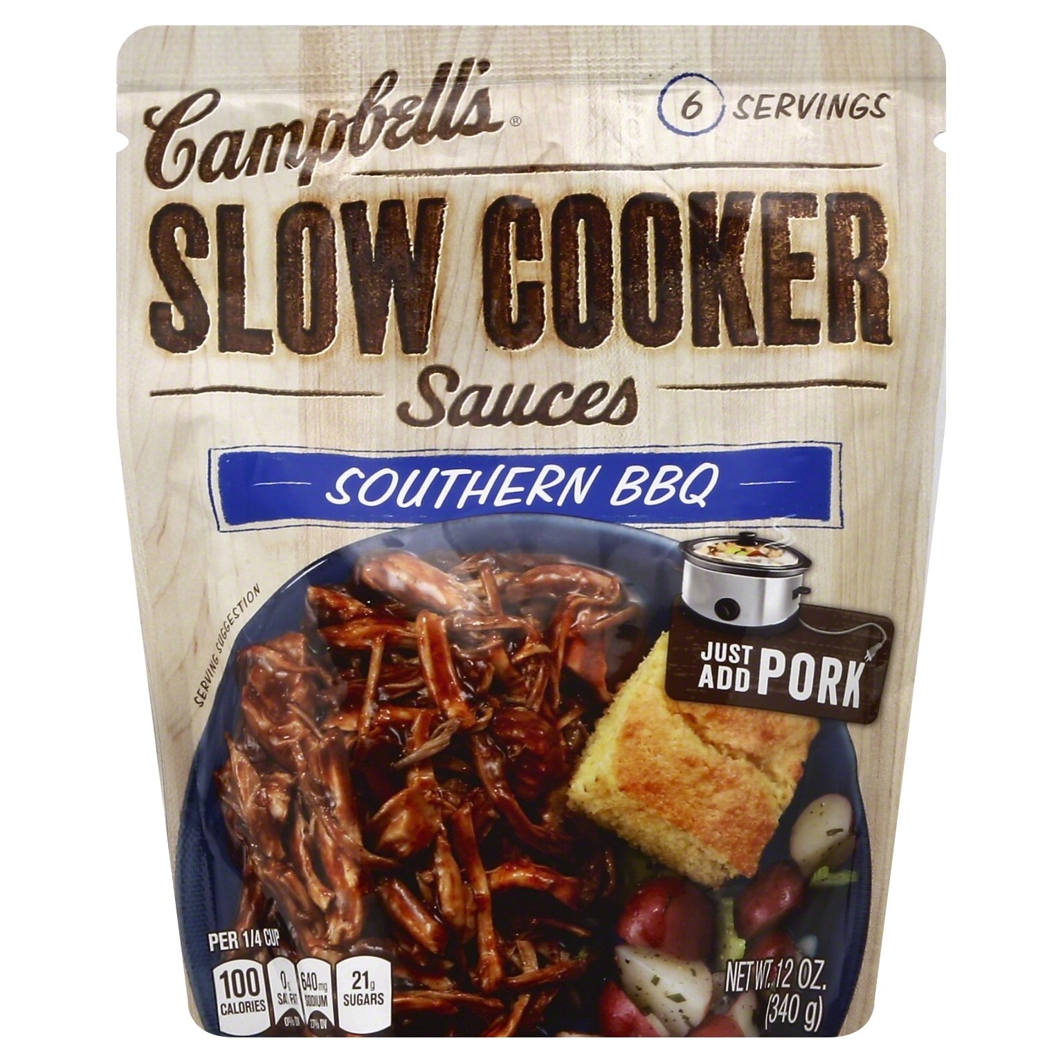 slide 1 of 1, Campbell's Southern BBQ Slow Cooker Sauce, 12 oz