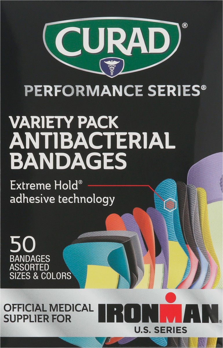 slide 6 of 11, Curad Performance Series Antibacterial Bandages Variety Pack 50 ea, 50 ct