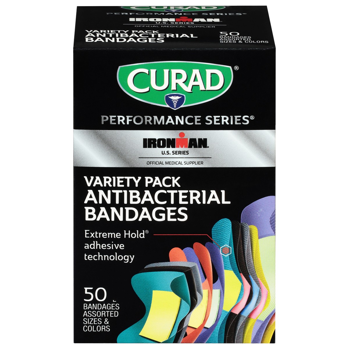 slide 1 of 11, Curad Performance Series Antibacterial Bandages Variety Pack 50 ea, 50 ct
