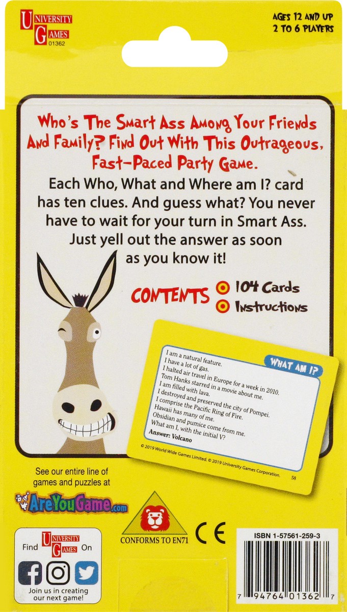 slide 6 of 9, University Games Smart Ass Card Game, 1 ct