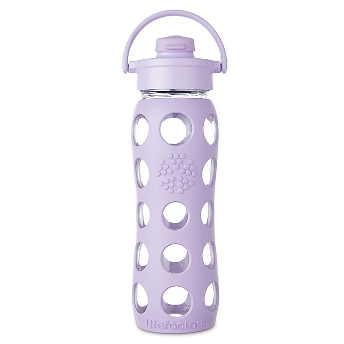 slide 1 of 1, Lifefactory Glass Water Bottle with Flip Cap - Lilac, 22 oz