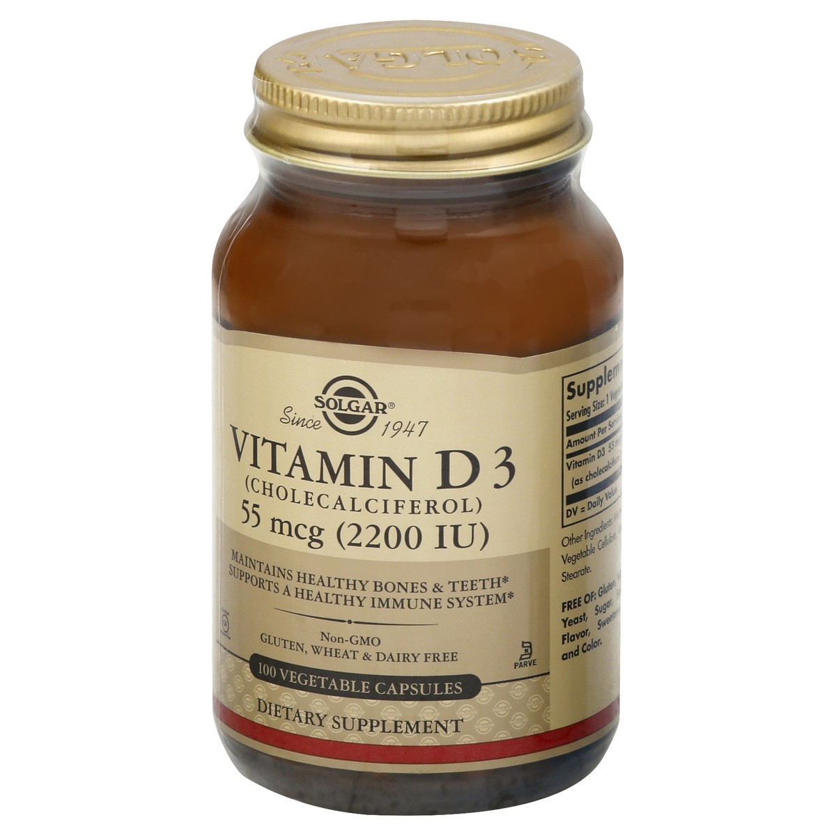 slide 4 of 9, Solgar 55 mcg Vegetable Capsules Vitamin D3 100 ea, 100 ct