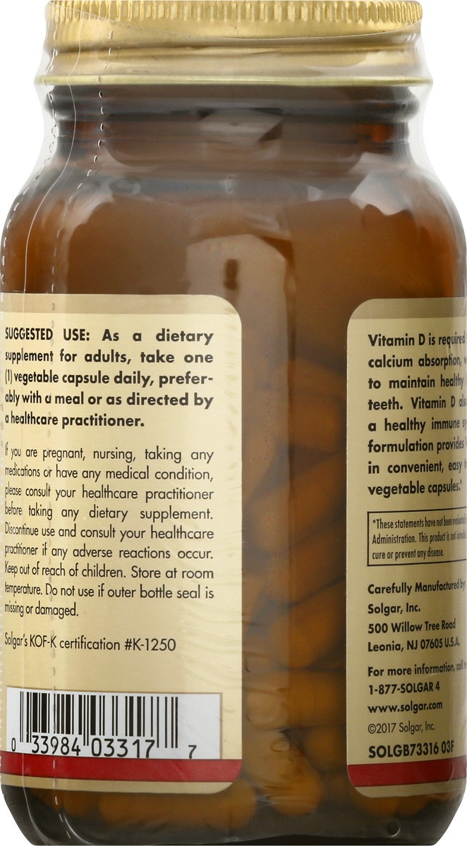 slide 7 of 9, Solgar 55 mcg Vegetable Capsules Vitamin D3 100 ea, 100 ct