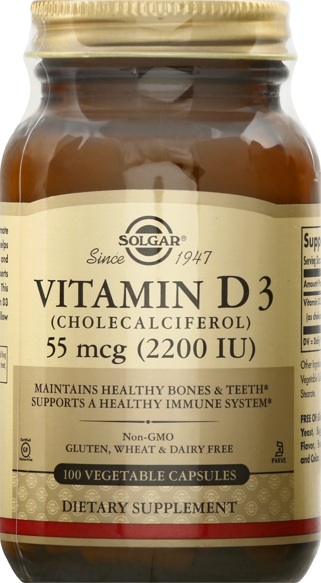 slide 9 of 9, Solgar 55 mcg Vegetable Capsules Vitamin D3 100 ea, 100 ct