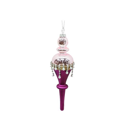 slide 1 of 1, 8.75" Pink & Silver Glass Teardrop Ornament By Ashland, 8.75 in