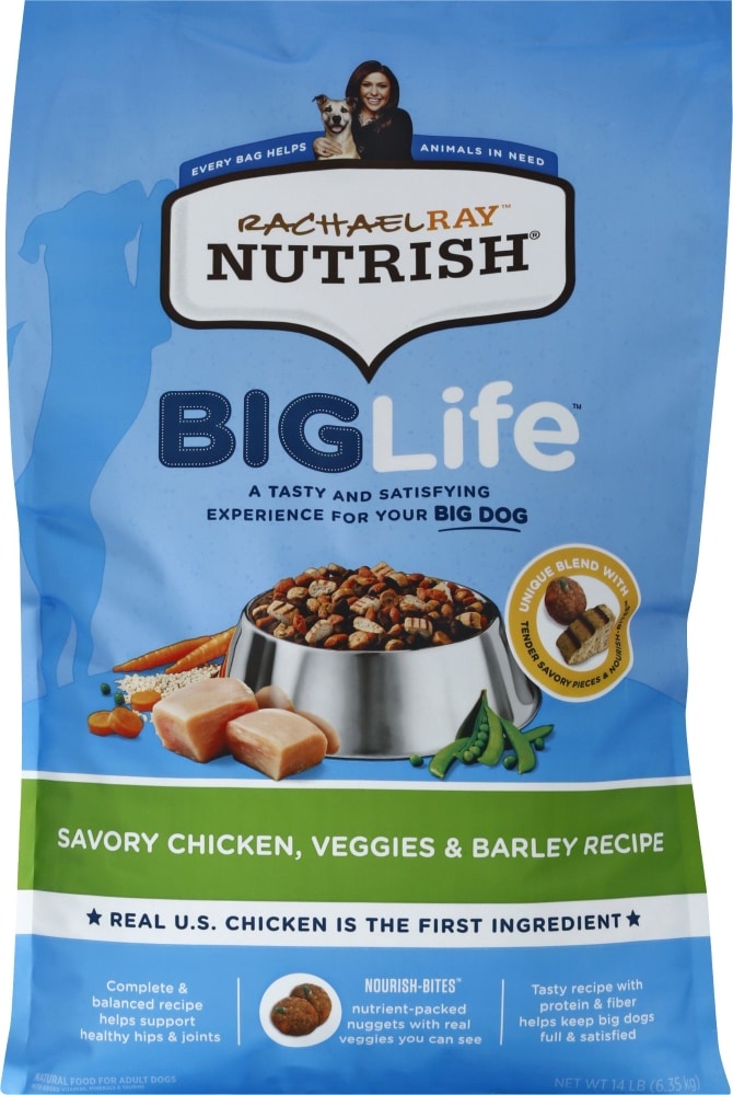 slide 1 of 1, Rachael Ray Nutrish Big Life Dry Dog Food for Big Dogs, Savory Chicken, Veggies & Barley Recipe, 14 lb Bag, 14 lb