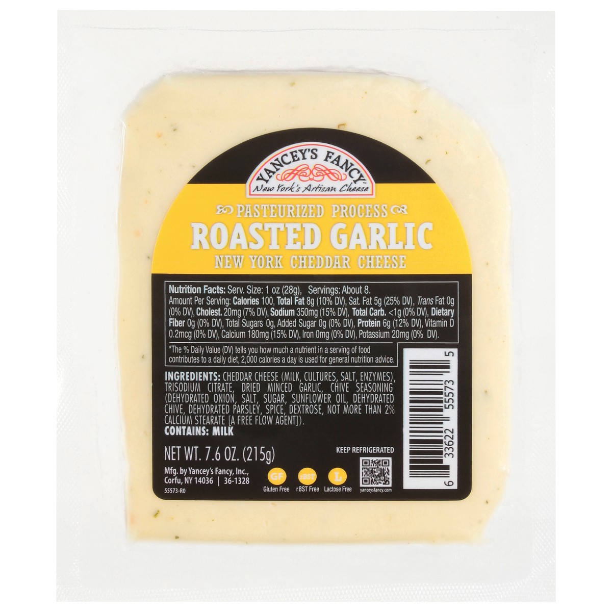 slide 1 of 5, Yancey's Fancy New York Cheddar Roasted Garlic Cheese 7.6 oz, 7.6 oz