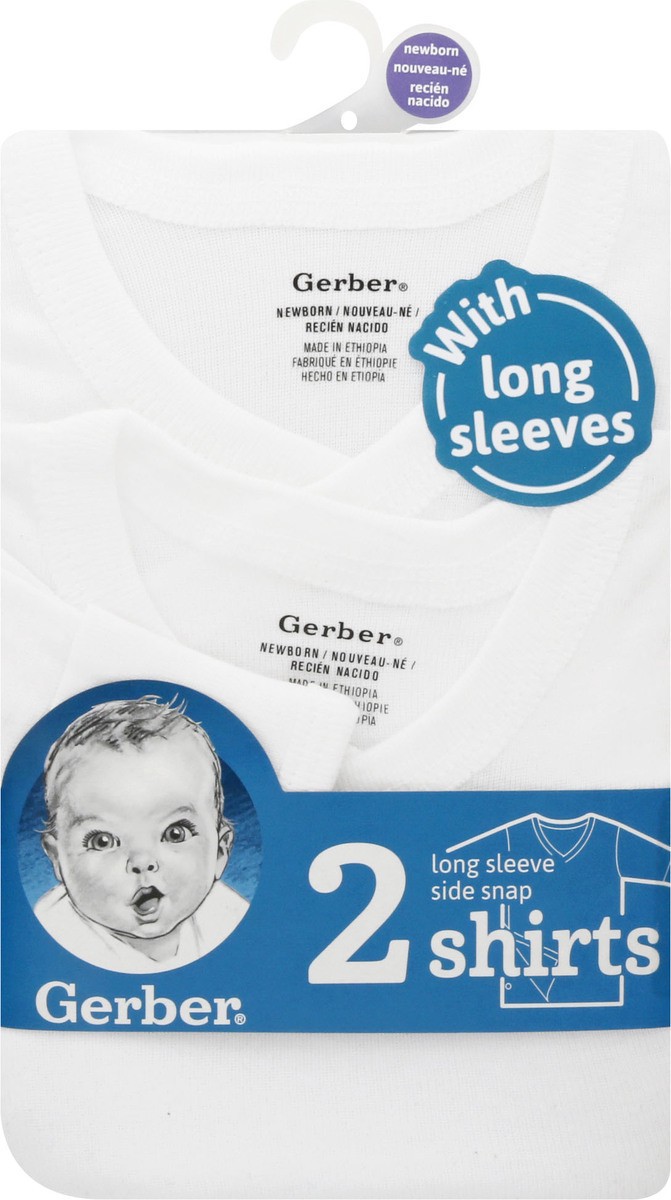 slide 1 of 10, Gerber Newborn Long Sleeve Side Snap Shirts 2 ea, 2 ct