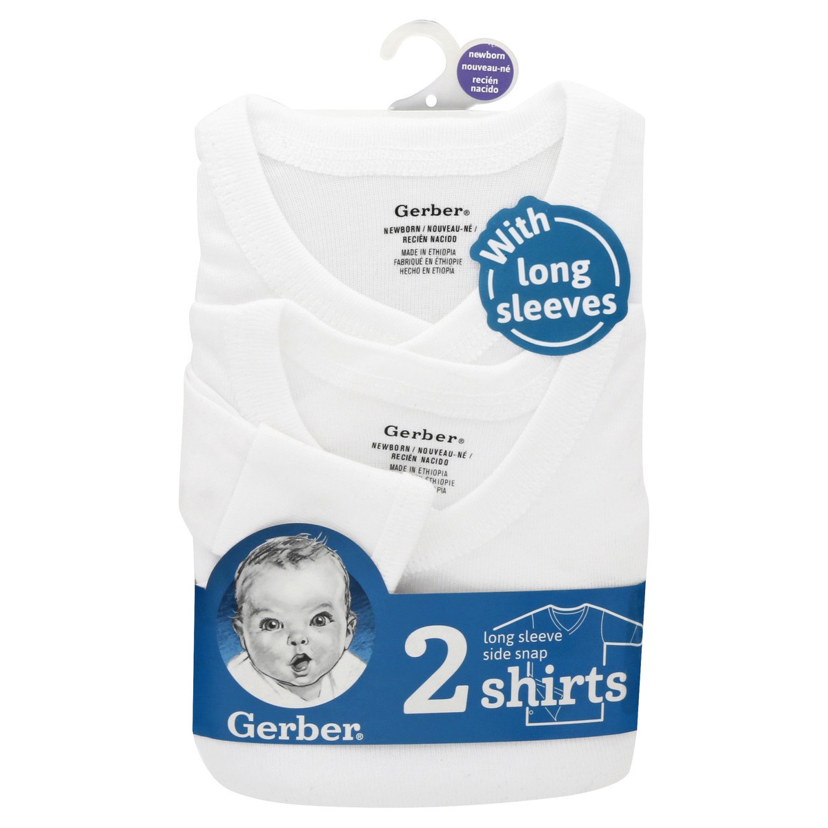 slide 4 of 10, Gerber Newborn Long Sleeve Side Snap Shirts 2 ea, 2 ct