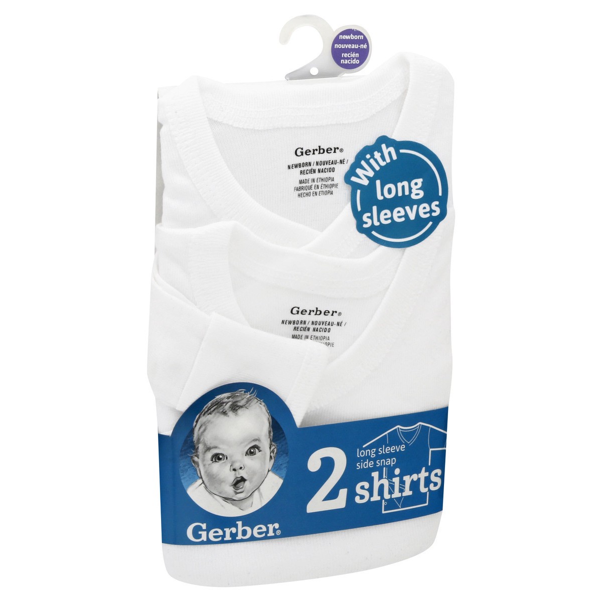 slide 5 of 10, Gerber Newborn Long Sleeve Side Snap Shirts 2 ea, 2 ct