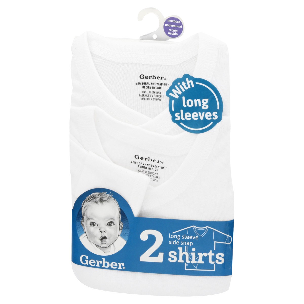 slide 6 of 10, Gerber Newborn Long Sleeve Side Snap Shirts 2 ea, 2 ct