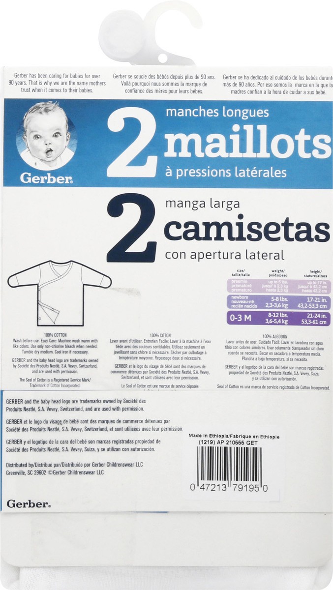 slide 8 of 10, Gerber Newborn Long Sleeve Side Snap Shirts 2 ea, 2 ct