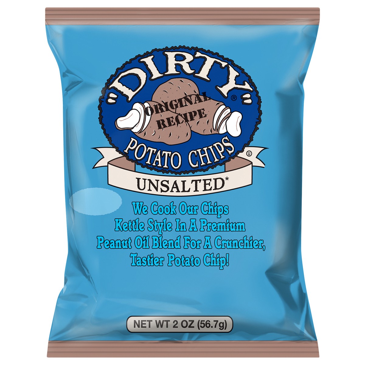 slide 1 of 11, Dirty Unsalted Potato Chips 2 oz, 2 oz