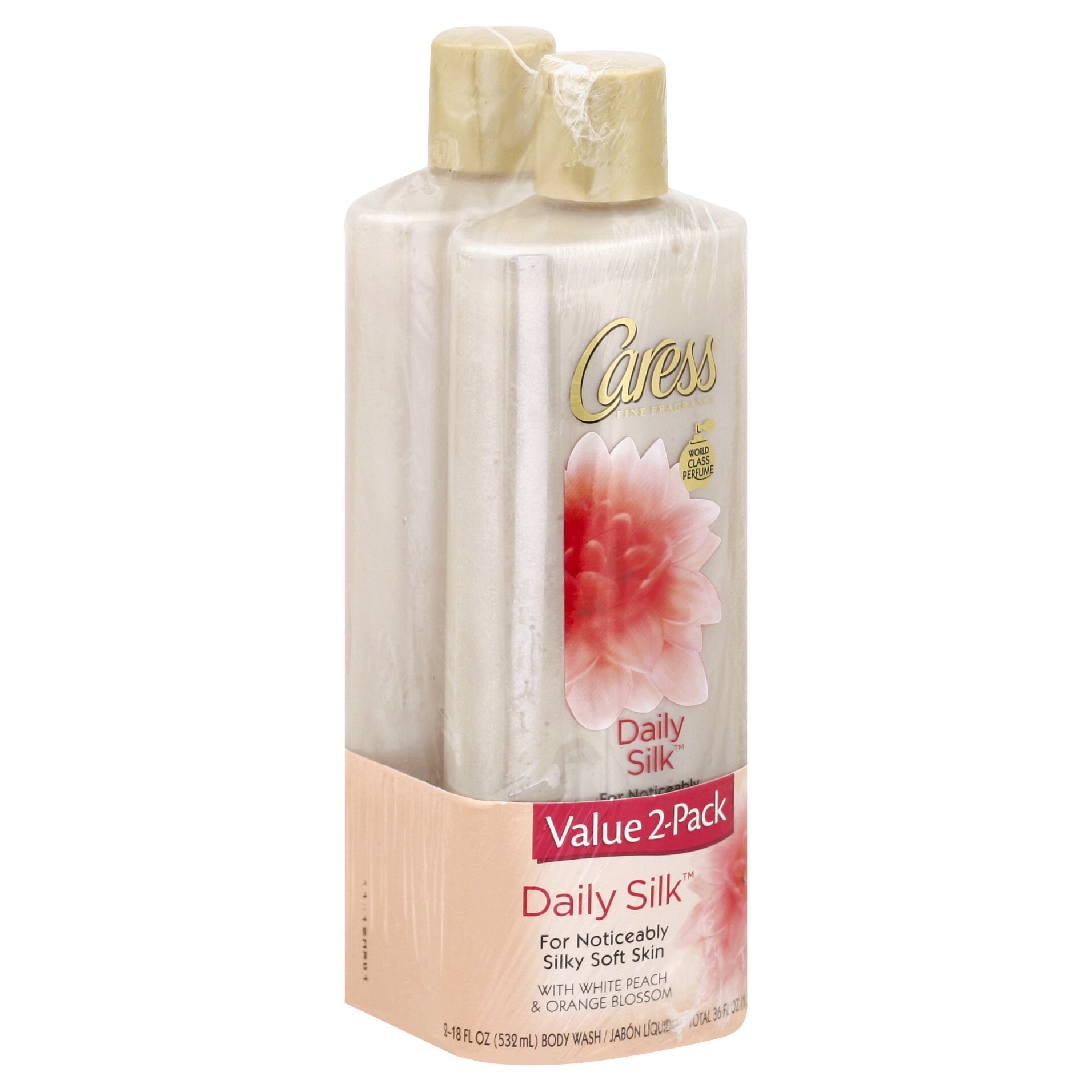 slide 1 of 1, Caress Daily Silk With White Peach & Orange Blossom Body Wash Twin Pack, 2 ct; 18 fl oz