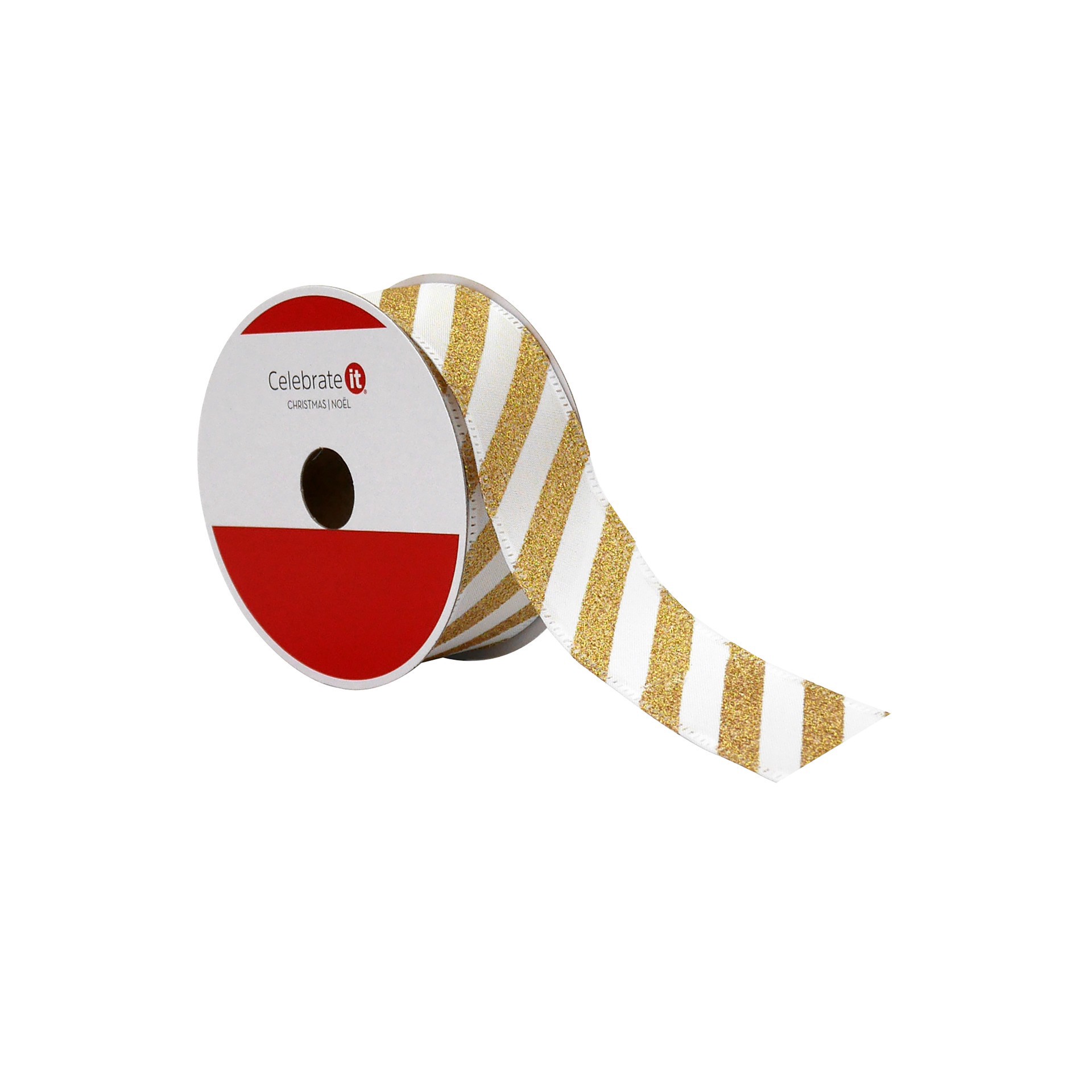 slide 2 of 3, 1.5" X 30ft. Gold Glitter Stripes Wired Taffeta Ribbon By Celebrate It, 1.5 in x 30 ft