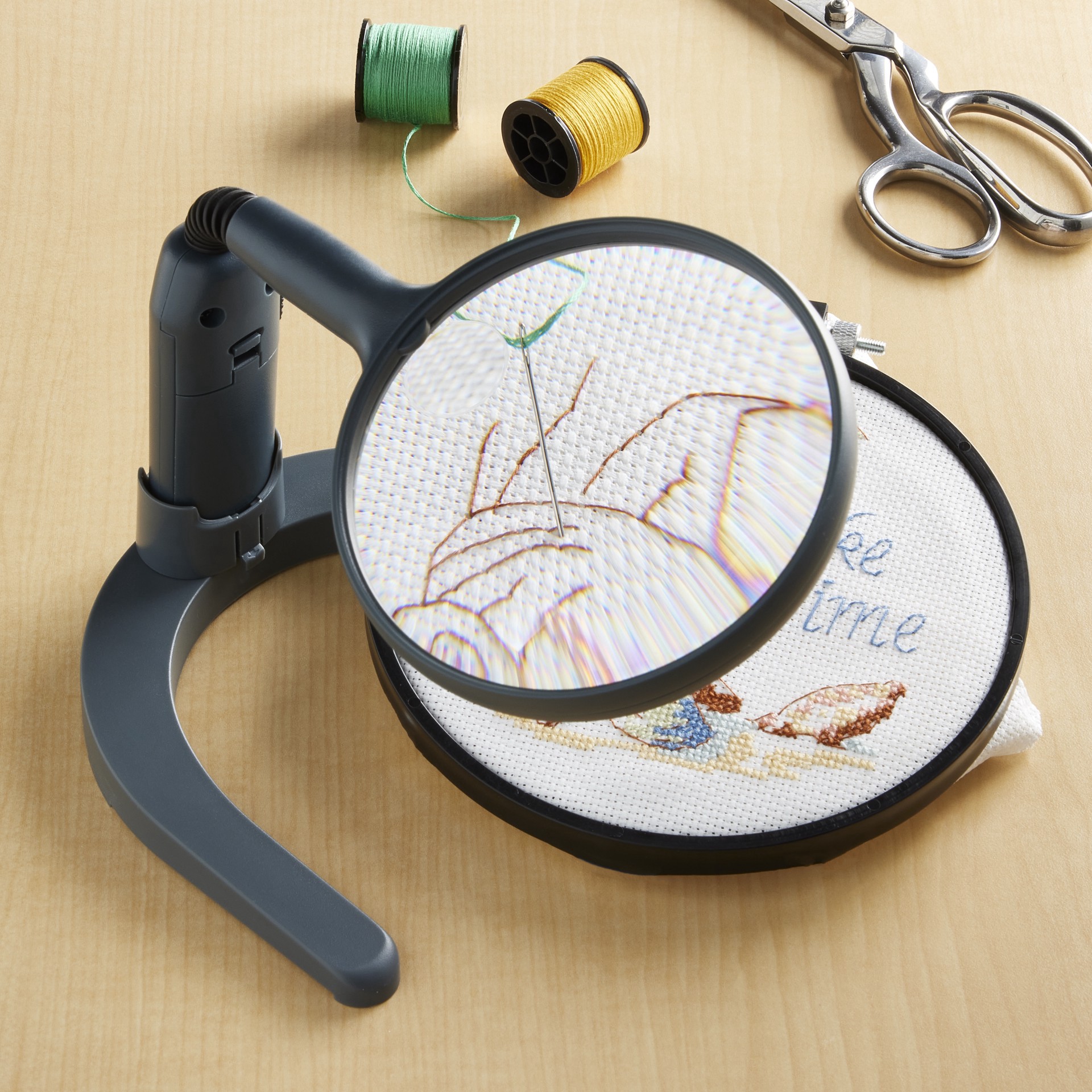 slide 3 of 3, Magnifier Stand With Lamp By Loops & Threads, 4.3 in 2x power main lens