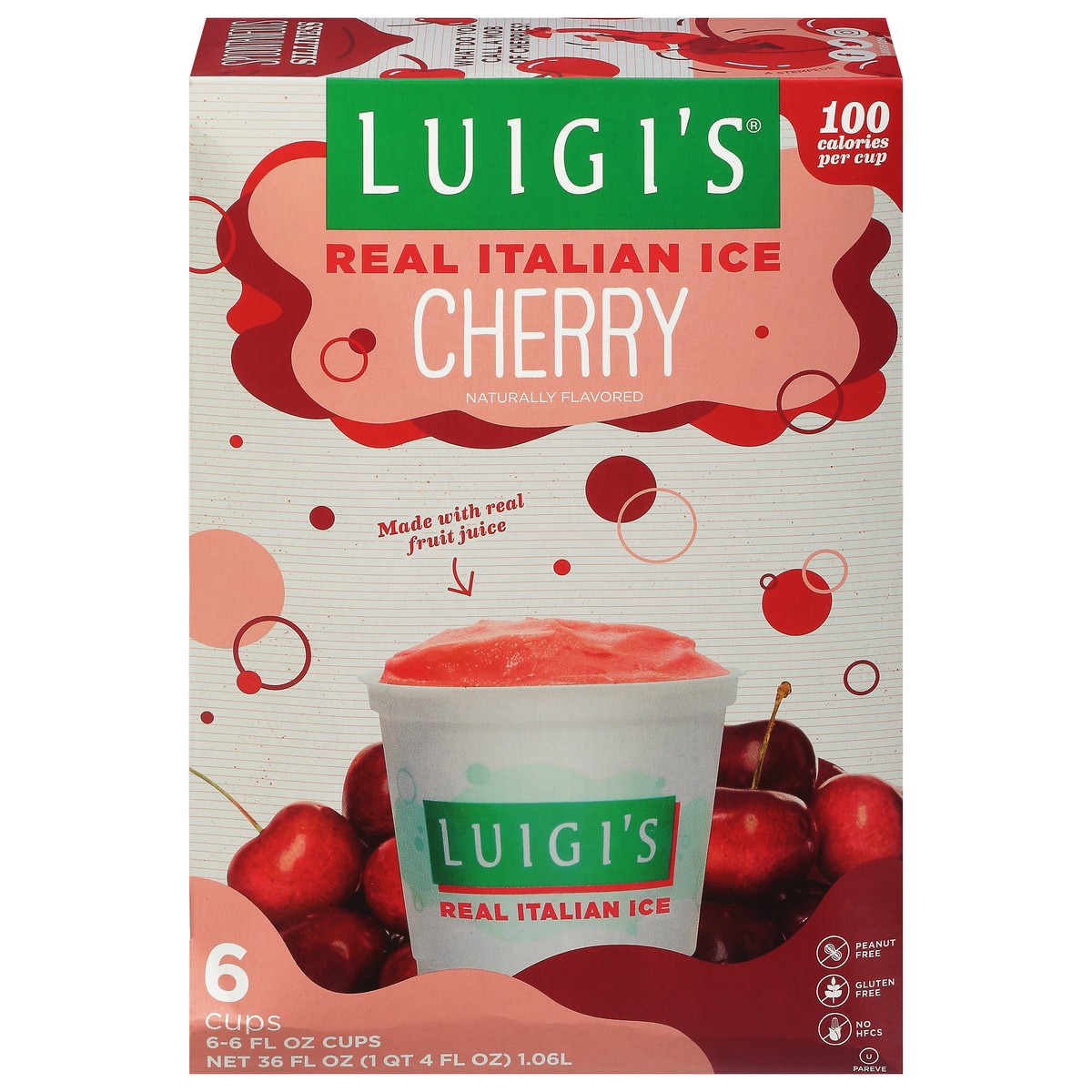 slide 1 of 9, Luigi's Cherry Real Italian Ice 6 - 6 fl oz Cups, 6 ct