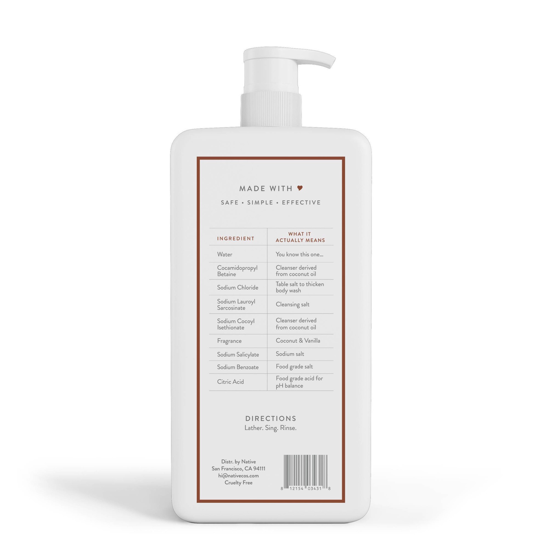 slide 8 of 11, Native Coconut & Vanilla Body Wash Pump, 36 oz, 36 fl oz