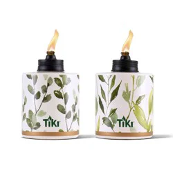 TIKI 5.5" 2pk Ceramic Greenery Outdoor Tabletop Torch Off-White/Green