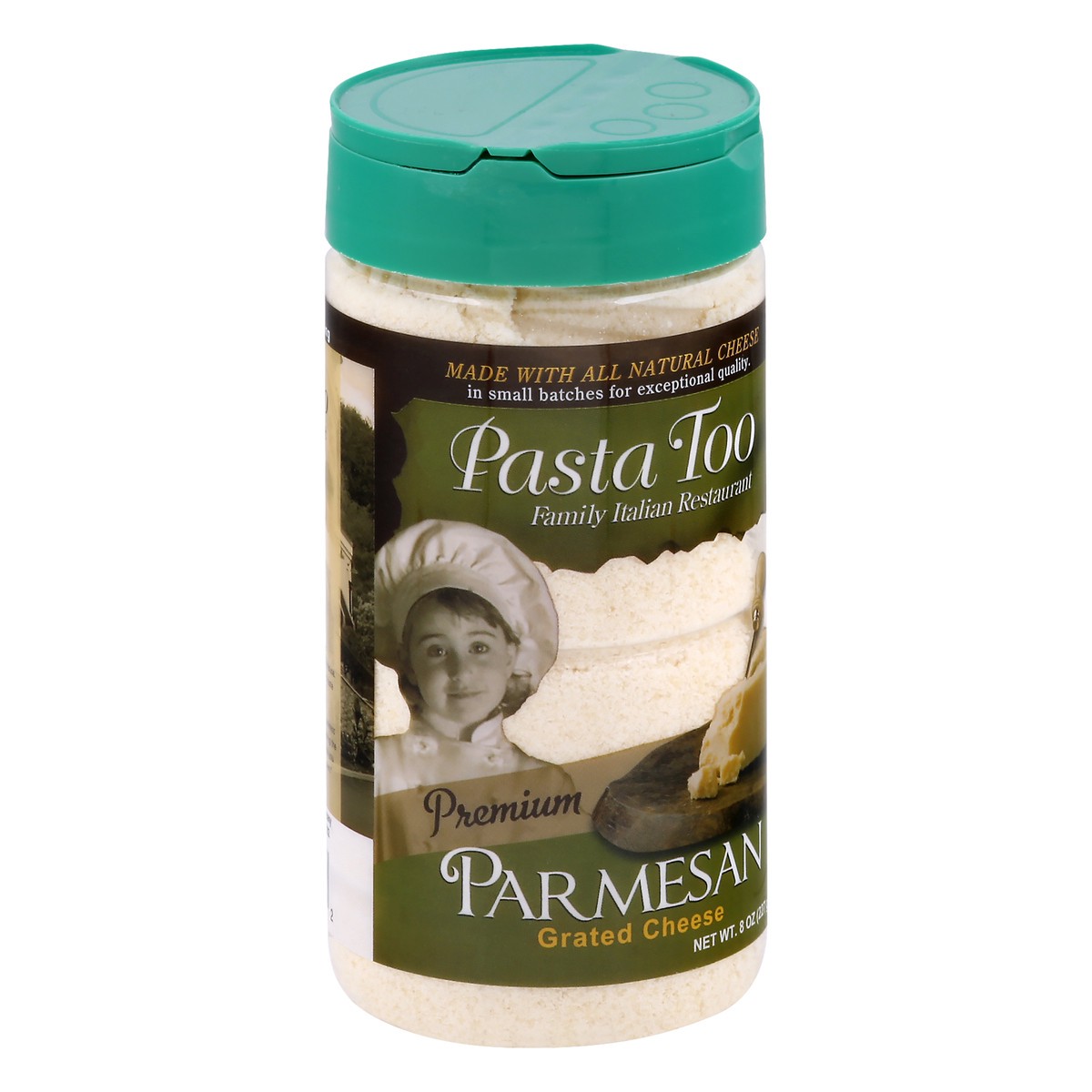 slide 3 of 13, Pasta Too Grated Parmesan Cheese 8 oz, 8 oz