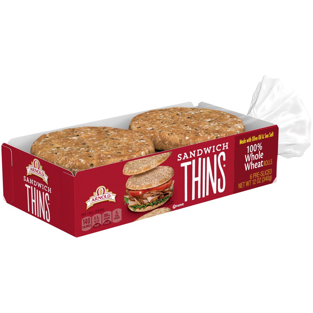 slide 2 of 9, Arnold Whole Wheat Pre-sliced Rolls, 6 count, 12 oz, 6 ct
