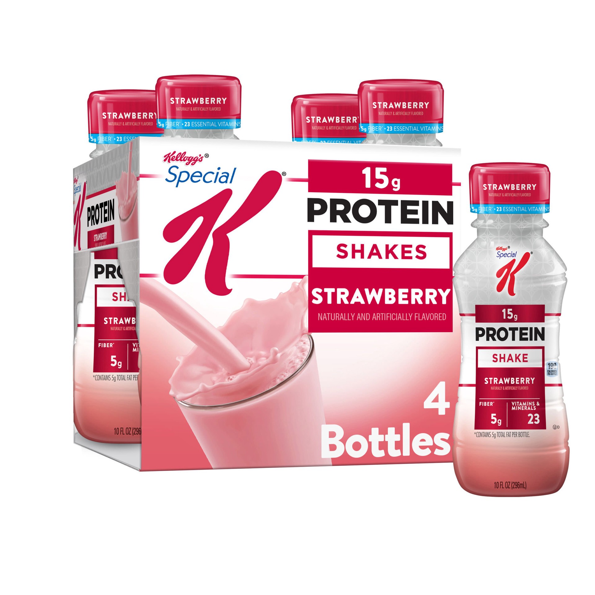 slide 1 of 5, Special K Kellogg's Special K Protein Shakes, Meal Replacement, High Protein, Gluten-Free Snacks, Strawberry, 40oz Pack, 4 Bottles, 4 ct