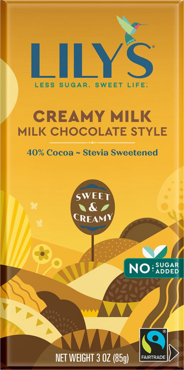 slide 2 of 3, LILY'S Creamy Milk Chocolate Style No Sugar Added, Sweets Bar, 3 oz, 3 oz