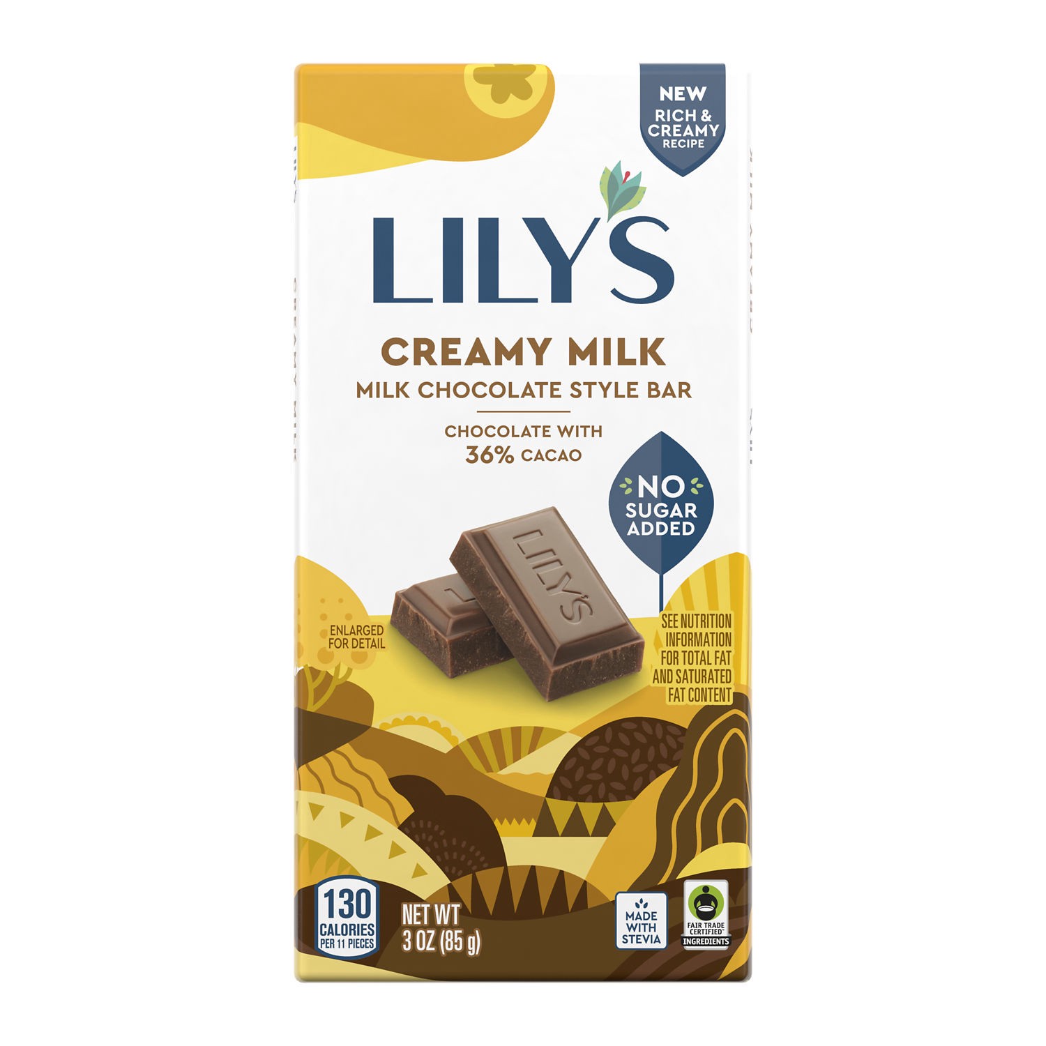 slide 1 of 3, LILY'S Creamy Milk Chocolate Style No Sugar Added, Sweets Bar, 3 oz, 3 oz