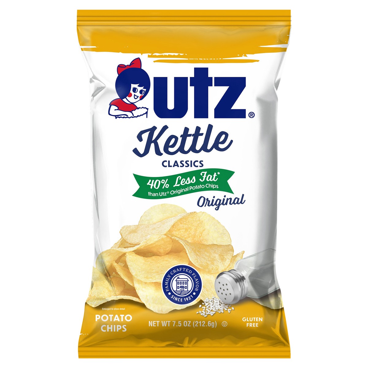 slide 1 of 10, Utz 7.5 oz Utz Kettle Classics Reduced Fat Original Potato Chips, 7.5 oz