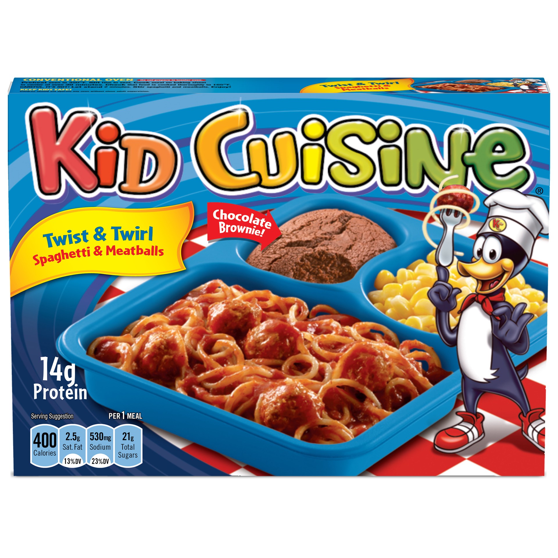 slide 1 of 5, Kid Cuisine Twist and Twirl Spaghetti and Meatballs Frozen Meal With Corn and Fudge Brownie 10.2 oz., 10.2 oz