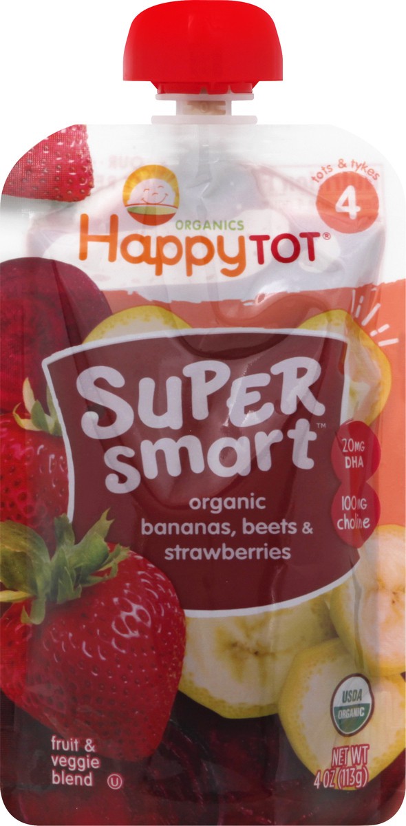 slide 7 of 8, Happy Baby 4 (Tots & Tykes) Organic Bananas, Beets & Strawberries Fruit & Veggie Blend 4 oz, 4 oz