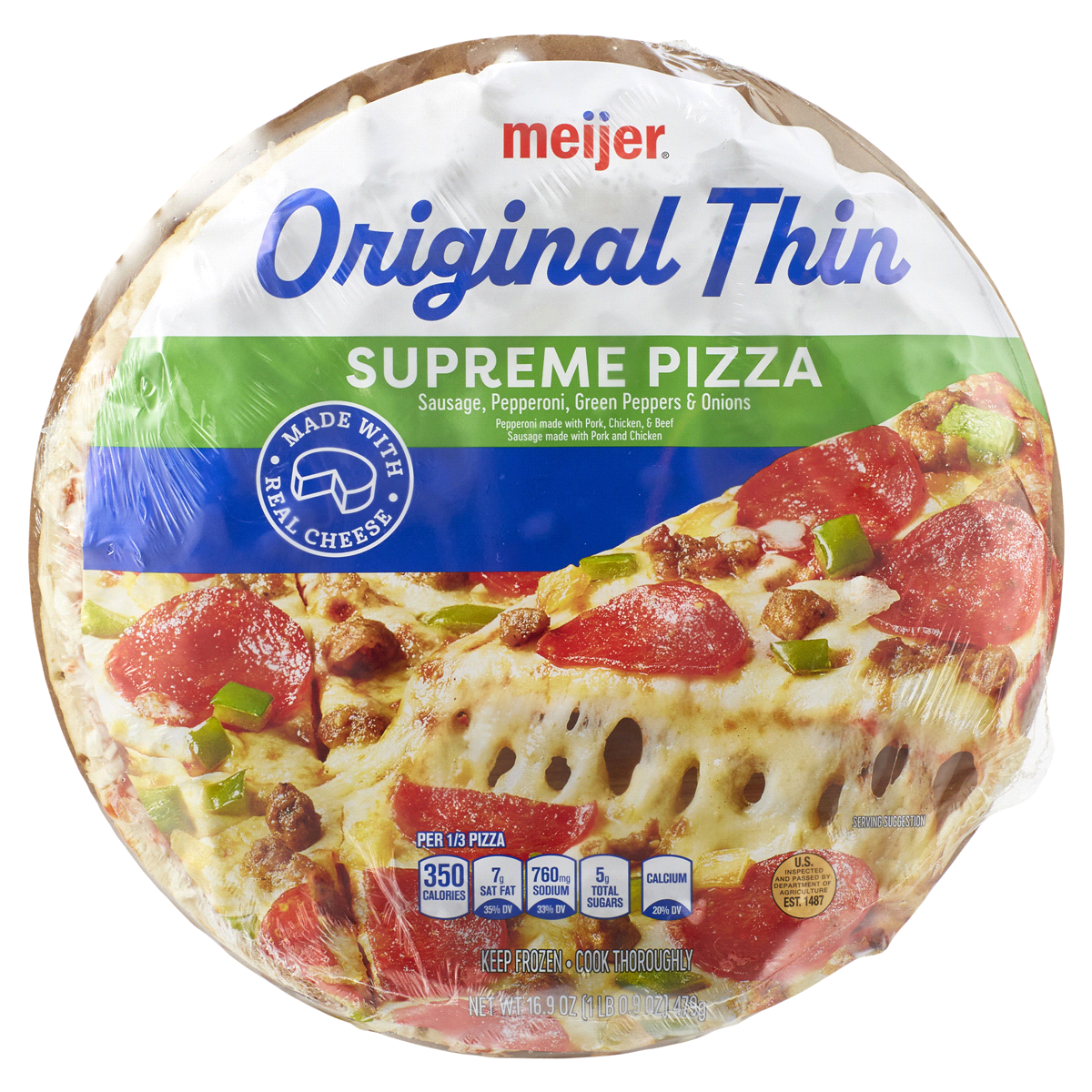 slide 1 of 2, Meijer Original Thin Supreme Pizza, 16.9 oz