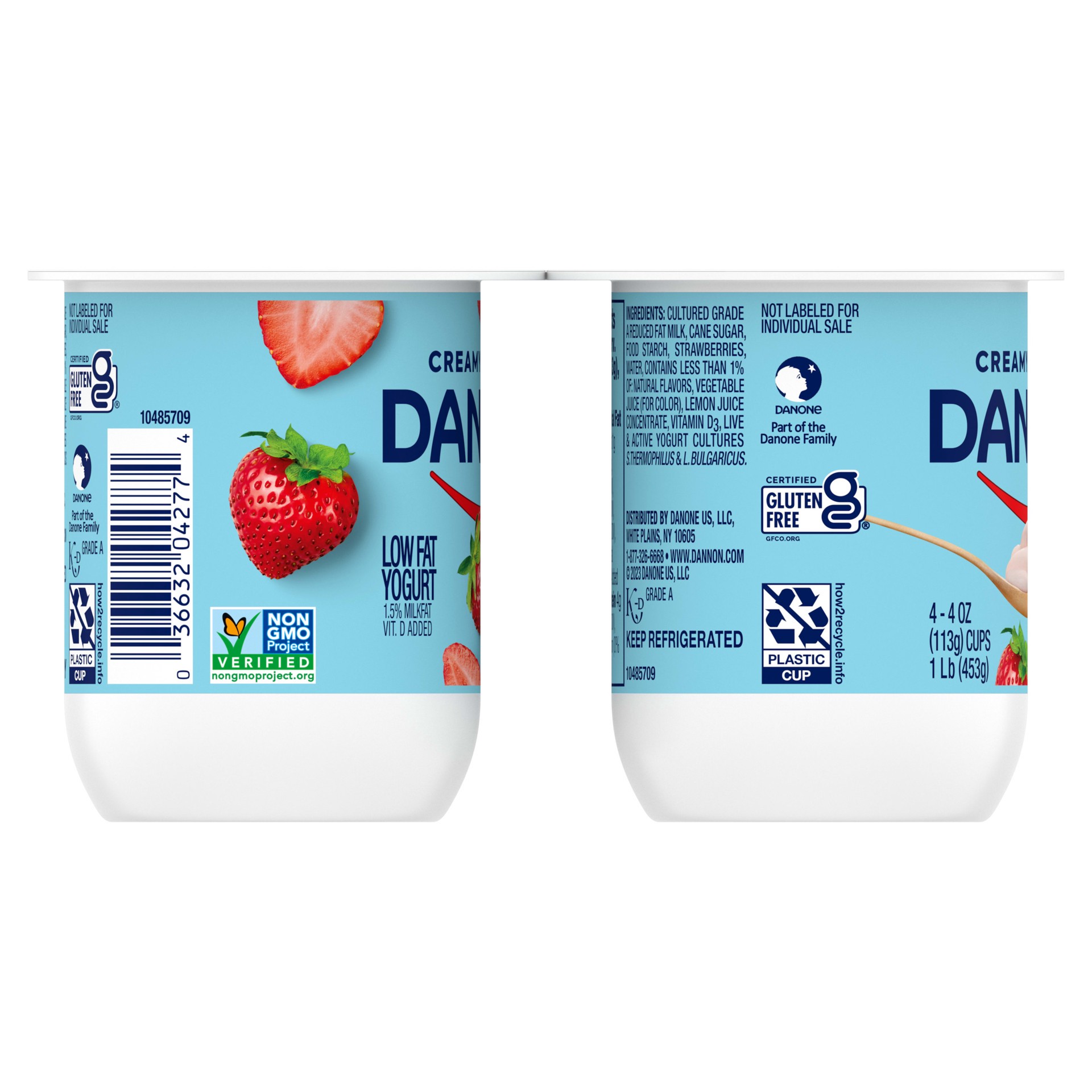 slide 5 of 5, Dannon Creamy Classic Strawberry Low Fat Yogurt, Creamy and Delicious Gluten Free Snacks, Good Source of Calcium and Vitamin D, 4 Ct, 4 OZ Yogurt Containers, 4 oz