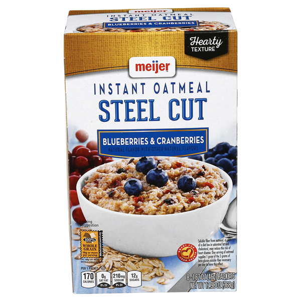 slide 1 of 6, Meijer Blueberries & Cherries Steel Cut Instant Oatmeal, 12.9 fl oz