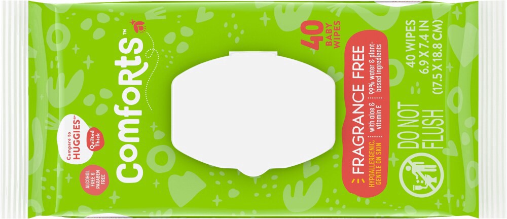 slide 2 of 4, Comforts Fragrance Free Baby Wipes, 40 ct