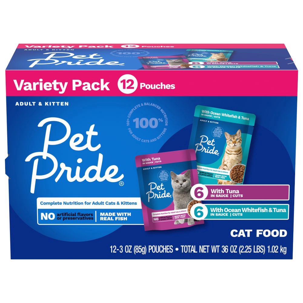 slide 3 of 4, Pet Pride Whitefish & Tuna Seafood Variety Pack Pouches, 12 ct