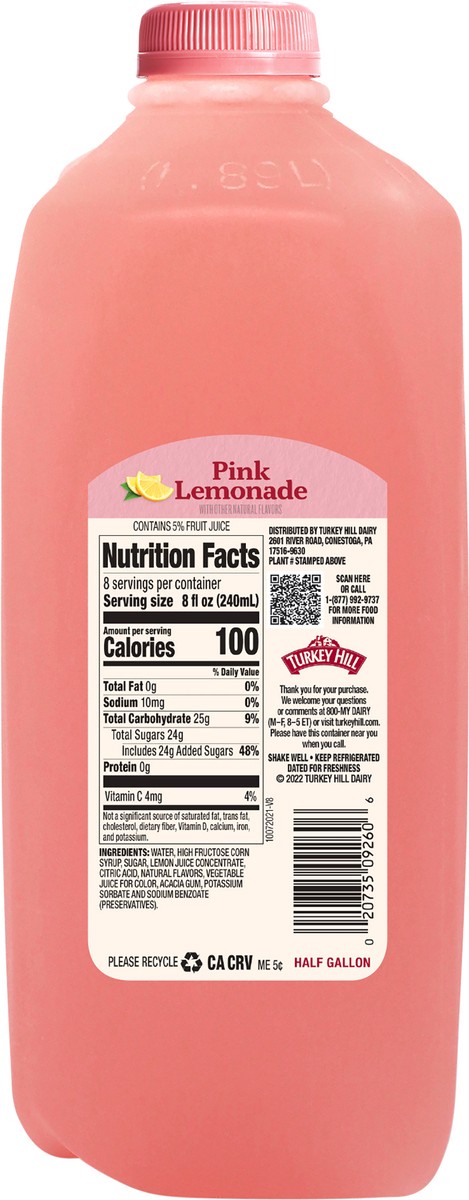 slide 2 of 6, Turkey Hill Pink Lemonade - 1/2 gal, 1/2 gal