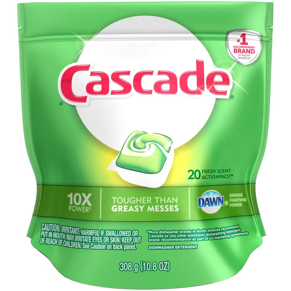 slide 1 of 1, Cascade Dawn Fresh Scent Action Pacs Dishwasher Detergent, 20 ct