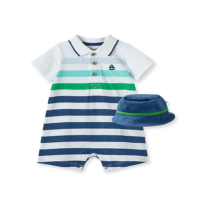 slide 1 of 2, Little Me Newborn Stripe Sailboat Romper and Hat Set - Blue, 2 ct