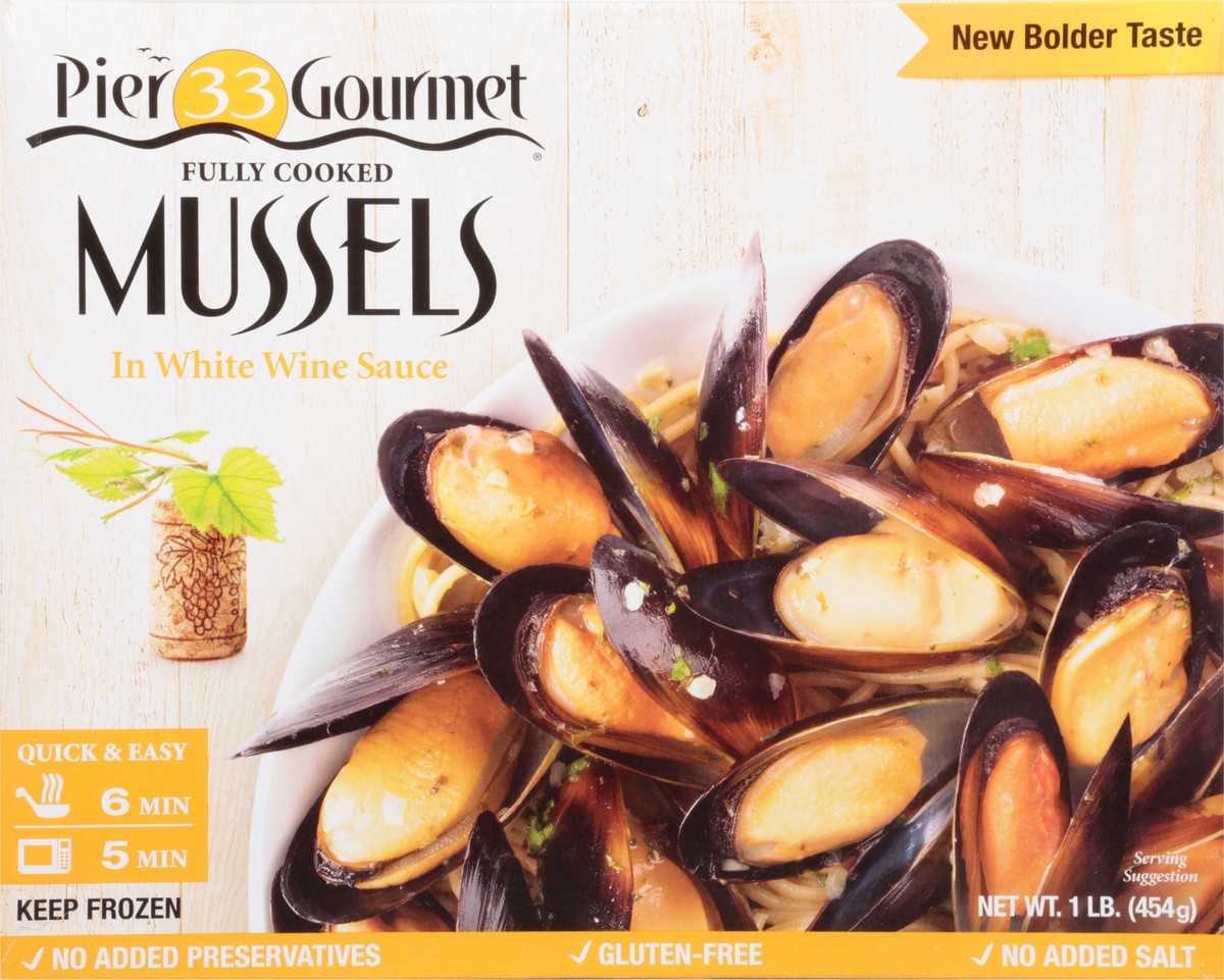 slide 3 of 14, Pier 33 Gourmet Mussels in White Wine Sauce 1 lb, 1 lb