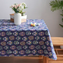 Meijer Corporate Seasonal MCS Easter Folk Eggs Peva Tablecloth, 60 in x 84 in