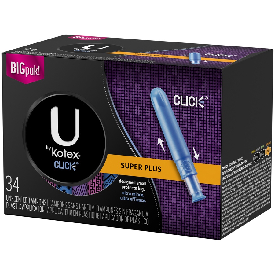 slide 3 of 3, U by Kotex Click Compact Tampons, Super Plus Absorbency, Unscented, 34 ct