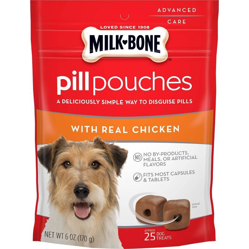 slide 1 of 6, Milk-Bone Chewy Dog Treats Bone Pill Pouches Chicken Flavor 6oz, 6 oz