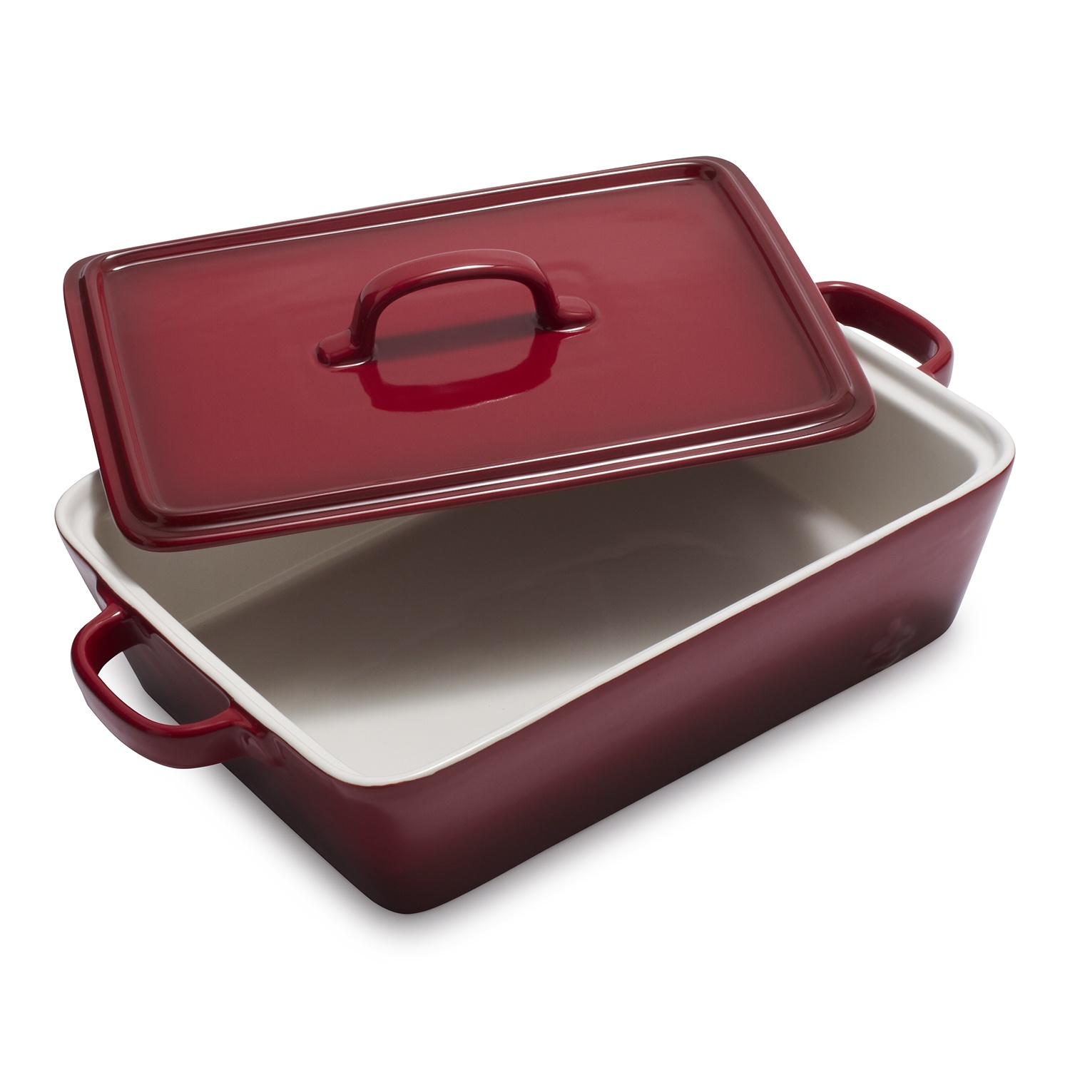 slide 1 of 1, La Marque 84 Oven to Table Rectangular Casserole with Lid, Red, 4 qt