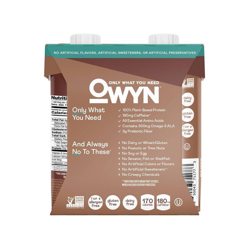 slide 3 of 8, OWYN Zero Sugar Dairy-Free Double Shot Mocha Latte Flavored Coffee Shakes 4 - 11.15 fl oz Bottles, 4 ct