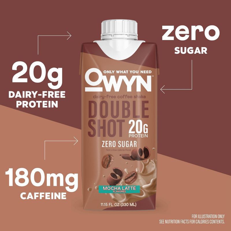 slide 7 of 8, OWYN Zero Sugar Dairy-Free Double Shot Mocha Latte Flavored Coffee Shakes 4 - 11.15 fl oz Bottles, 4 ct