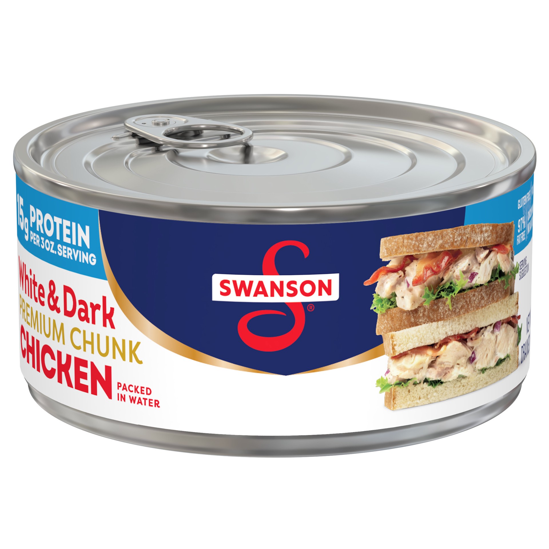 slide 1 of 4, Swanson White and Dark Premium Chunk Canned Chicken Breast in Water, 9.75 OZ Can, 9.75 oz