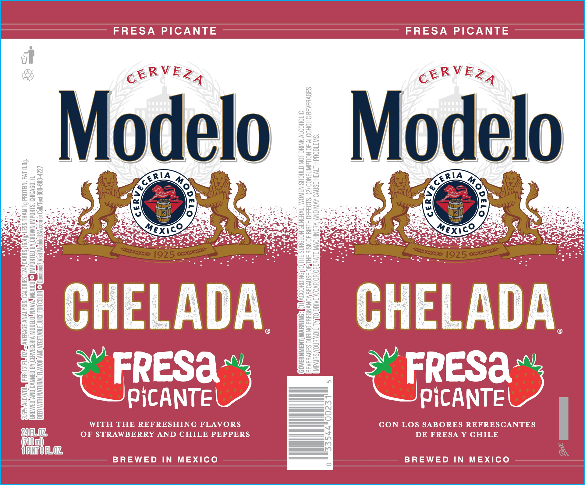 slide 8 of 10, Modelo Chelada Fresa Picante Mexican Import Flavored Beer, 24 fl. oz. Single Beer Can, 3.5% ABV, 24 fl oz