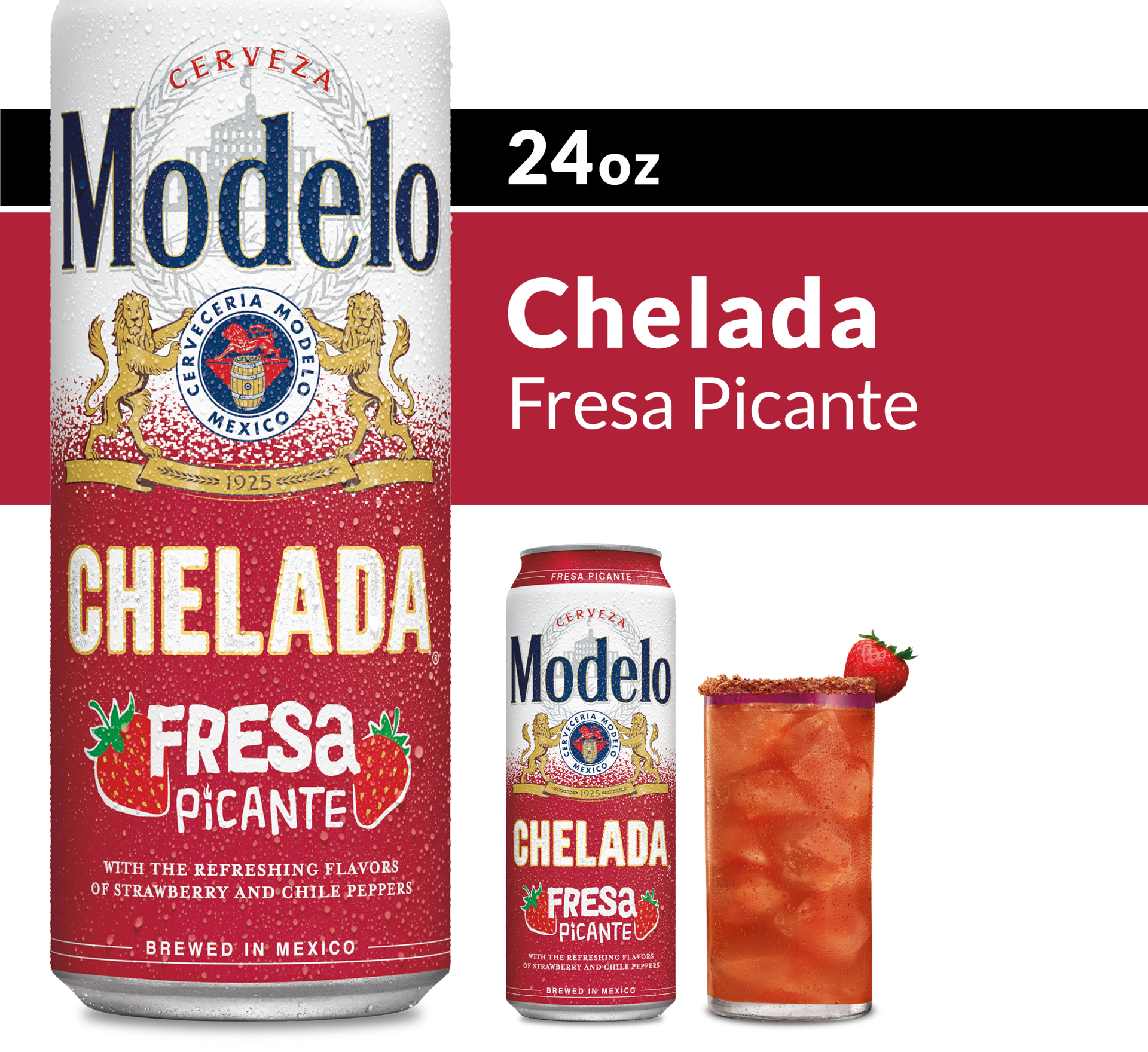 slide 3 of 10, Modelo Chelada Fresa Picante Mexican Import Flavored Beer, 24 fl. oz. Single Beer Can, 3.5% ABV, 24 fl oz